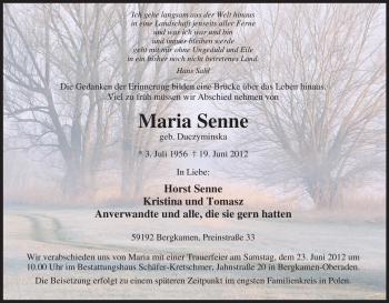 Traueranzeige von Maria Senne von Tageszeitung