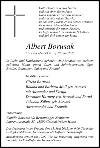Traueranzeige von Albert Borusak von Tageszeitung