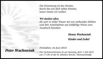 Traueranzeige von Peter Wachowiak von Tageszeitung