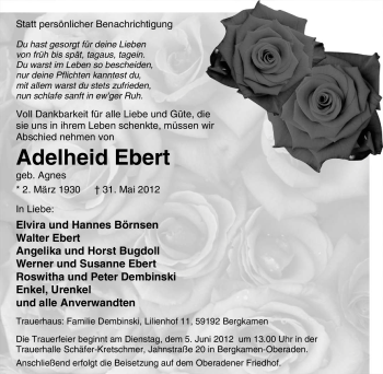 Traueranzeige von Adelheid Ebert von Tageszeitung