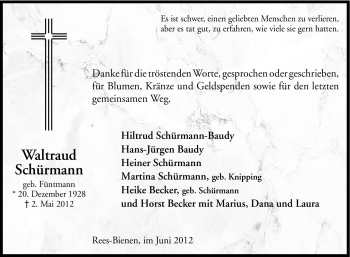 Traueranzeige von Waltraud Schürmann von Tageszeitung