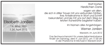 Traueranzeige von Elisabeth Janßen von Tageszeitung