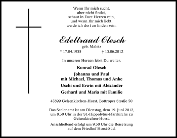 Traueranzeige von Edeltraud Olesch von Tageszeitung