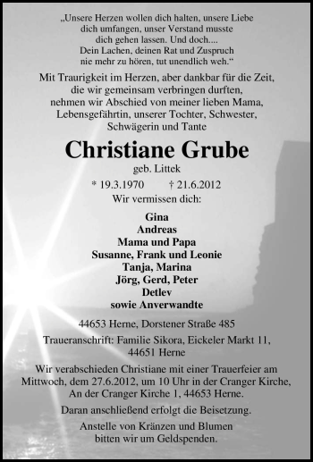 Traueranzeige von Christiane Grube von Tageszeitung