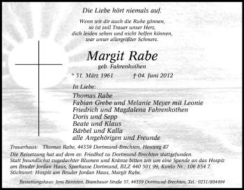 Traueranzeige von Margit Rabe von Tageszeitung