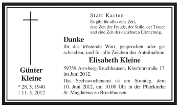 Traueranzeige von Günter Kleine von Tageszeitung
