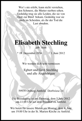 Traueranzeige von Elisabeth Stechling von Tageszeitung
