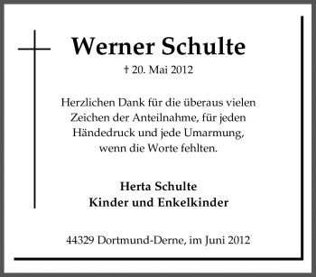 Traueranzeige von Werner Schulte von Tageszeitung