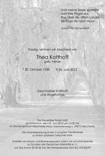 Traueranzeige von Thea Kotthoff von Tageszeitung