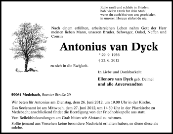 Traueranzeige von Antonius van Dyck von Tageszeitung