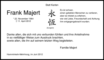 Traueranzeige von Frank Majert von Tageszeitung