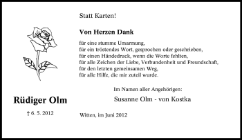 Traueranzeige von Rüdiger Olm von Tageszeitung