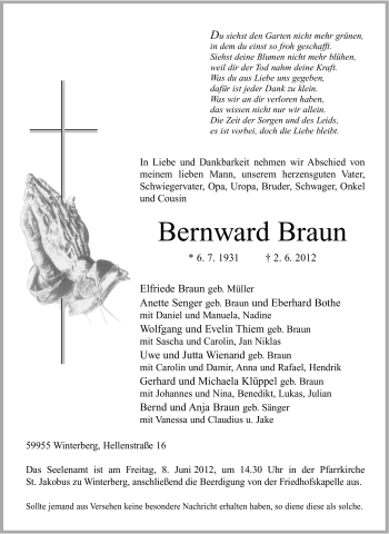 Traueranzeige von Bernward Braun von Tageszeitung