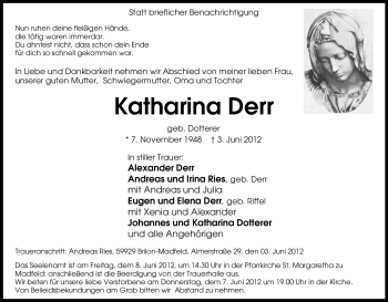 Traueranzeige von Katharina Derr von Tageszeitung