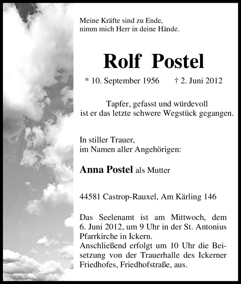 Traueranzeigen von Rolf Postel TrauerinNRW.de
