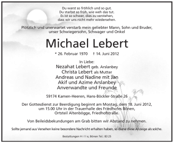Traueranzeige von Michael Lebert von Tageszeitung