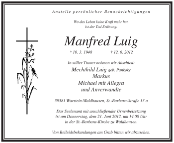 Traueranzeige von Manfred Luig von Tageszeitung