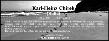 Traueranzeige von Karl-Heinz Chirek von Tageszeitung