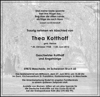 Traueranzeige von Thea Kotthoff von Tageszeitung