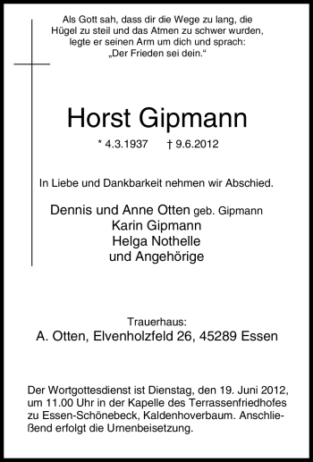 Traueranzeige von Horst Gipmann von Tageszeitung
