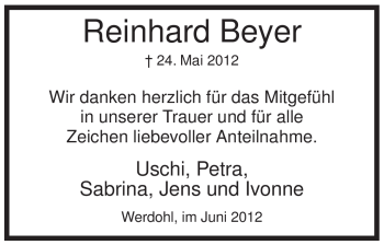 Traueranzeige von Reinhard Beyer von Tageszeitung