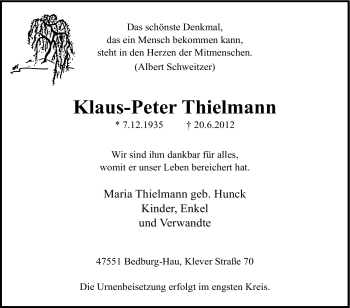 Traueranzeige von Klaus-Peter Thielmann von Tageszeitung