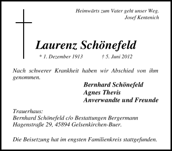 Traueranzeige von Laurenz Schönefeld von Tageszeitung