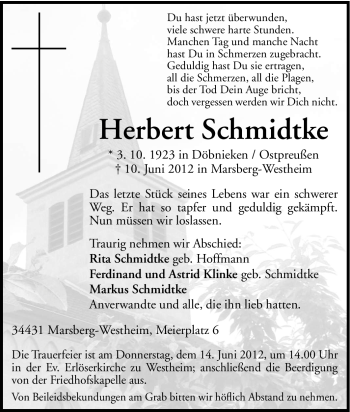 Traueranzeige von Herbert Schmidtke von Tageszeitung
