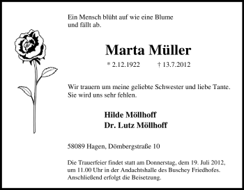 Traueranzeige von Marta Müller von Tageszeitung