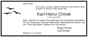 Traueranzeige von Karl-Heinz Chirek von Tageszeitung