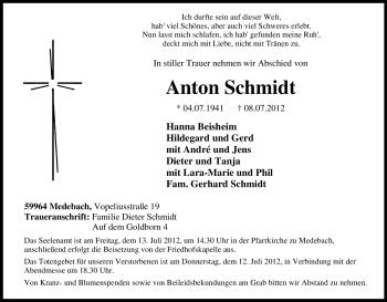 Traueranzeige von Anton Schmidt von Tageszeitung