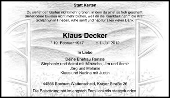 Traueranzeige von Klaus Decker von Tageszeitung