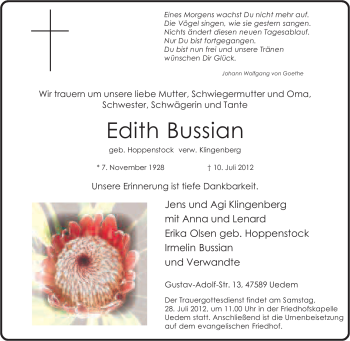 Traueranzeige von Edith Bussian von Tageszeitung