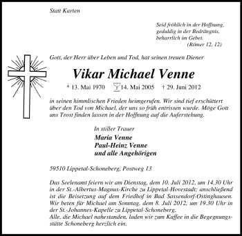 Traueranzeige von Michael Venne von Tageszeitung