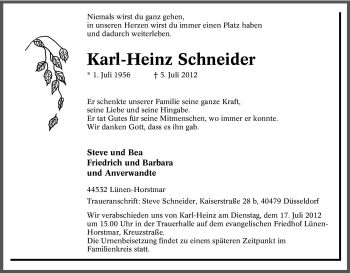 Traueranzeige von Karl-Heinz Schneider von Tageszeitung