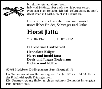 Traueranzeige von Horst Jatta von Tageszeitung