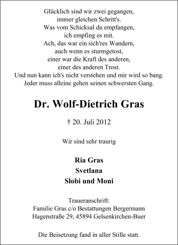 Traueranzeige von Wolf-Dietrich Gras von Tageszeitung