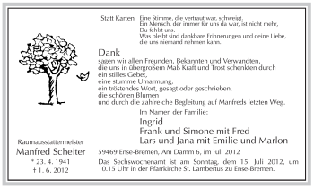 Traueranzeige von Manfred Scheiter von Tageszeitung