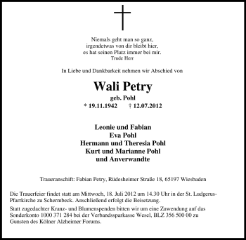 Traueranzeige von Wali Petry von Tageszeitung