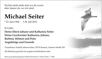 Traueranzeige von Michael Seiter von Tageszeitung