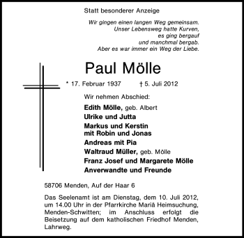 Traueranzeige von Paul Mölle von Tageszeitung