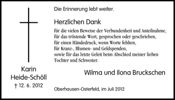 Traueranzeige von Karin Heide-Schöll von Tageszeitung