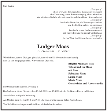 Traueranzeige von Ludger Maas von Tageszeitung