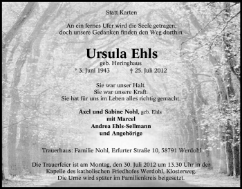 Traueranzeige von Ursula Ehls von Tageszeitung
