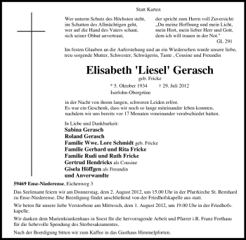 Traueranzeige von Elisabeth Gerasch von Tageszeitung
