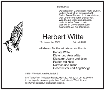 Traueranzeige von Herbert Witte von Tageszeitung