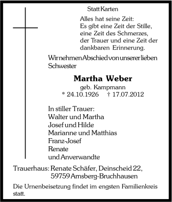Traueranzeige von Martha weber von Tageszeitung
