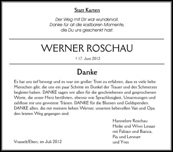 Traueranzeige von Werner Roschau von Tageszeitung