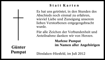 Traueranzeige von Günter Pumpat von Tageszeitung
