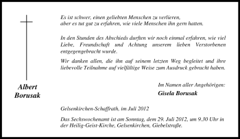 Traueranzeige von Albert Borusak von Tageszeitung